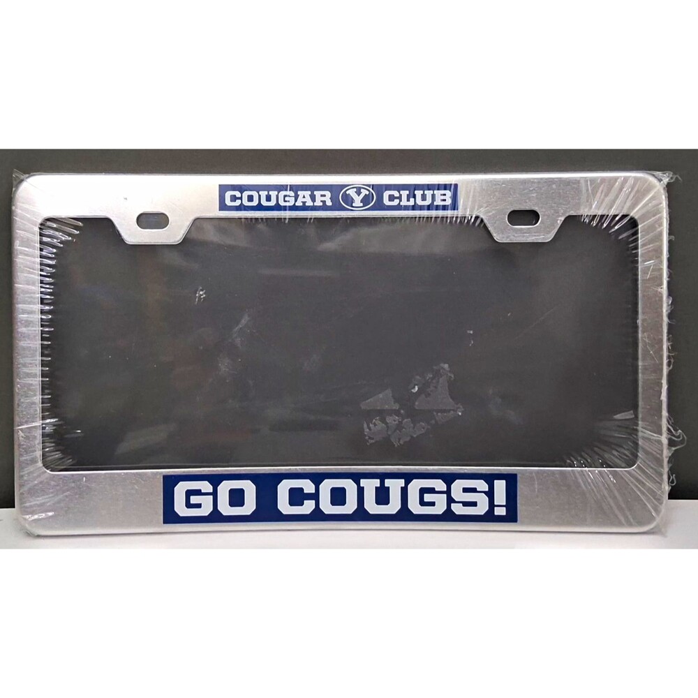 BYU Cougars License Plate Frame Cougar Club Go Cougs Chrome Metal NEW Sealed
